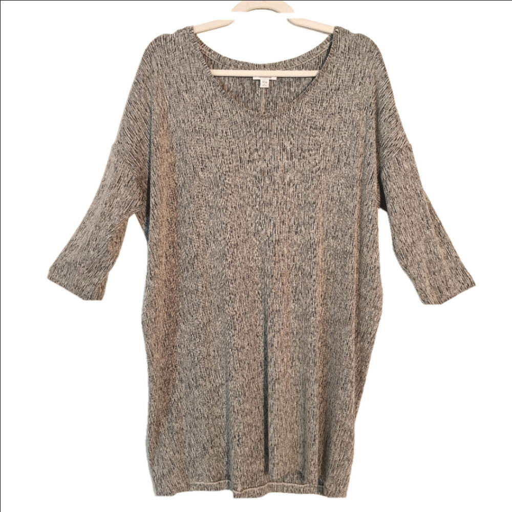 PureJill Black‎ & White Strip (Gray) Dress Linen Stretch Pull Over Size L Petite